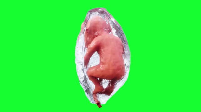 unborn baby fetus in amniotic sac. Realistic green screen 4k animation.