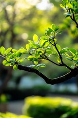 Obraz premium Vibrant Green Leaves in Sunlit Garden Capturing Nature's Tranquil Beauty and Serenity Outdoors : Generative AI