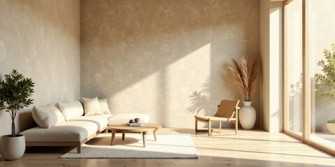 Serene Minimalist Living Room Interior Design with Natural Light and Neutral Tones