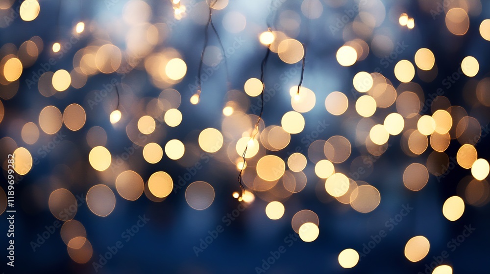 Poster enchanting bokeh of warm golden lights glowing in blue twilight : generative ai