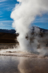 Geyser and mountains in El Tatio geothermal area