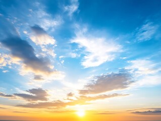 Obraz premium Breathtaking Sunrise Scene with Dynamic Clouds Over a Serene Horizon : Generative AI