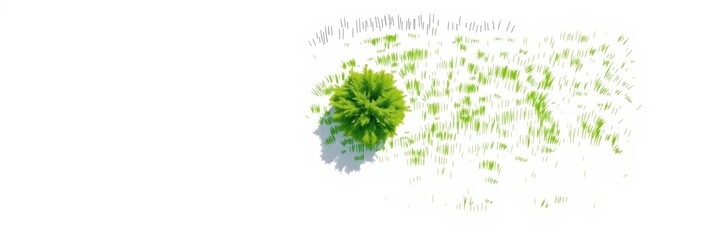 Green Tree Top View in Minimalist Style with Copy Space