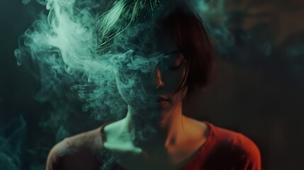 Fototapeta premium Enigmatic Woman in Smoke: A Dreamlike Portrait