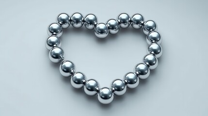 Metallic spheres arranged in a heart shape on a smooth surface