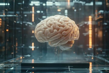 3d rendering of a human brain set against a hightech background symbolizing advancements in neuroscience and technology