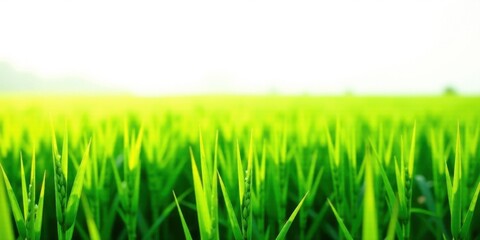 Fototapeta premium Vibrant Green Field of Young Plants Basking in Sunlight, a Serene and Peaceful Pastoral Scene