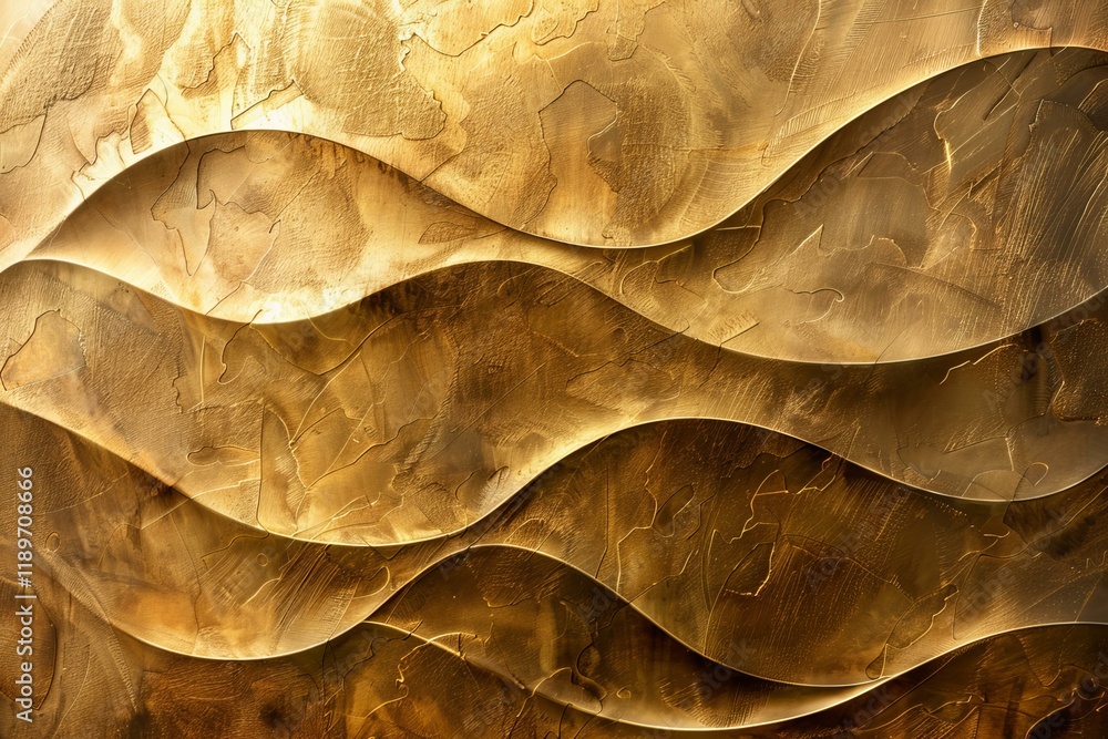 Poster golden textured wall featuring a wavy relief, creating an elegant and luxurious pattern, ideal for b