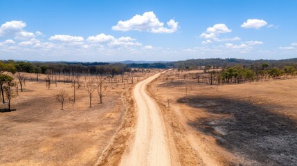 Devastation beneath the open sky in a charred landscape after wildfire