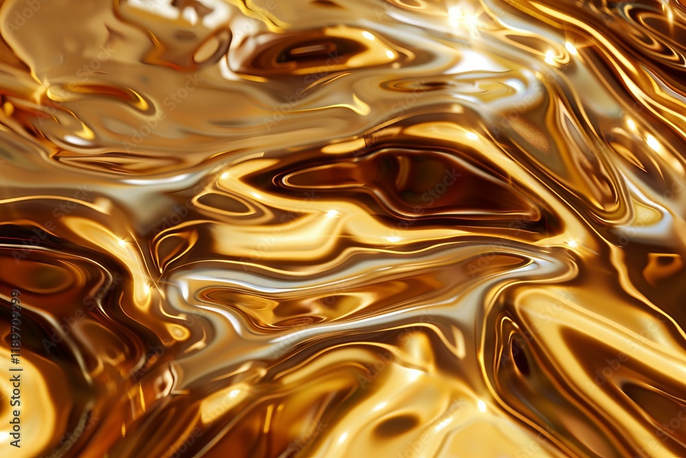 Poster Luxurious abstract golden liquid surface flowing and shimmering, creating a mesmerizing visual effect