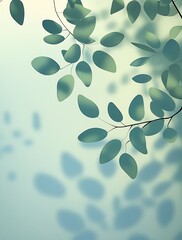 Soft green leaves on delicate branches with a pastel gradient background, creating a calming nature-inspired abstract design perfect for modern decor, environmental themes, and serene visual aesthetic