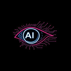 Fototapeta premium AI futuristic artificial intelligence eye with neon lights and digital circuits