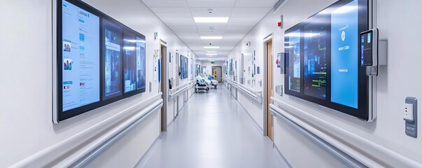 Hospital ward with interactive digital walls for patient engagement and distraction