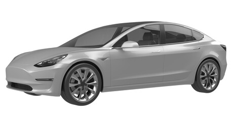 silver electric car isolated on white empty background