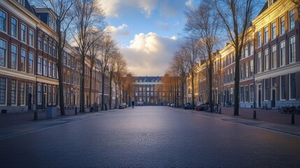 Fototapeta premium Charming empty street in quaint european city on a clear winter day