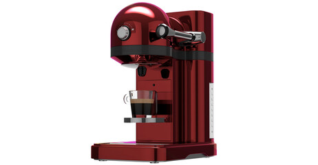 cross view old style red coffe machine isolated on white background