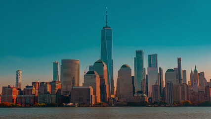 New York cityscape. One World Trade Center. WTC memorial. New York buildings. New York Trade Center.