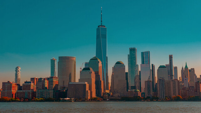 New York cityscape. One World Trade Center. WTC memorial. New York buildings. New York Trade Center. - Powered by Adobe