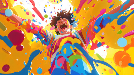 A Burst of Joy: Animated Celebration of Happiness in Vivid Detail and Color