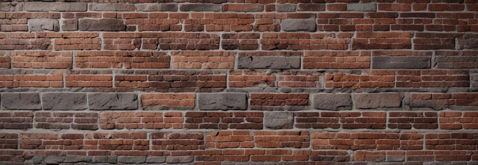 Fototapeta premium Greyish-brown brick wall with reddish undertones and cracks, architectural, building, reddish undertones