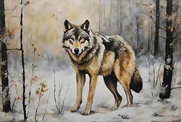 Obraz premium Radiant Wolf: Reflections of Nature