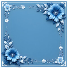 Fototapeta premium Elegant Blue Floral Frame with Intricate Decoration