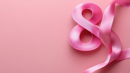 Pink ribbon in number eight shape on pink background