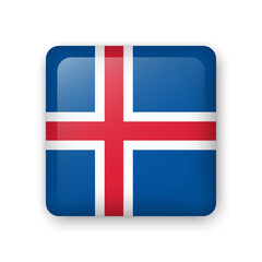 Obraz premium Iceland flag glass icon. Square vector element with shadow. Best for mobile apps, UI and web design.