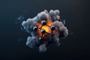 Abstract Representation of Molecular Structures with Smoke and Light Effects Emphasizing the Essence of Science and Technology in a Digital Space