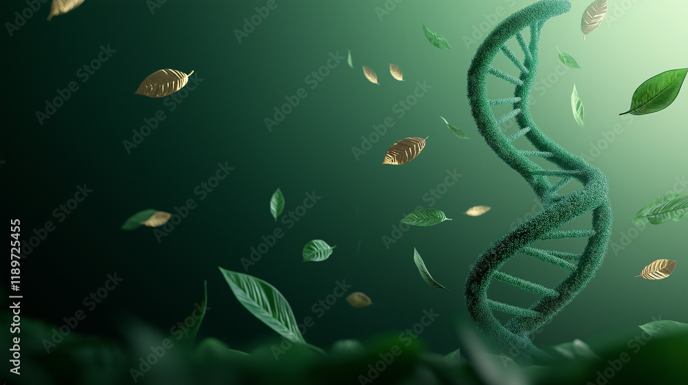 Canvas Prints Green DNA strand with falling leaves