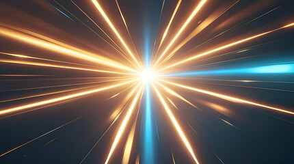 Obraz premium Abstract light burst with orange and blue rays on dark background