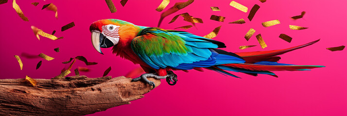 Obraz premium Vibrant Macaw amidst confetti