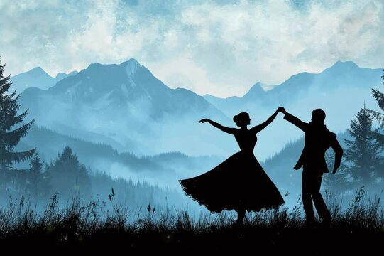 Silhouettes of a wedding couple sharing a romantic dance in soft moonlight.