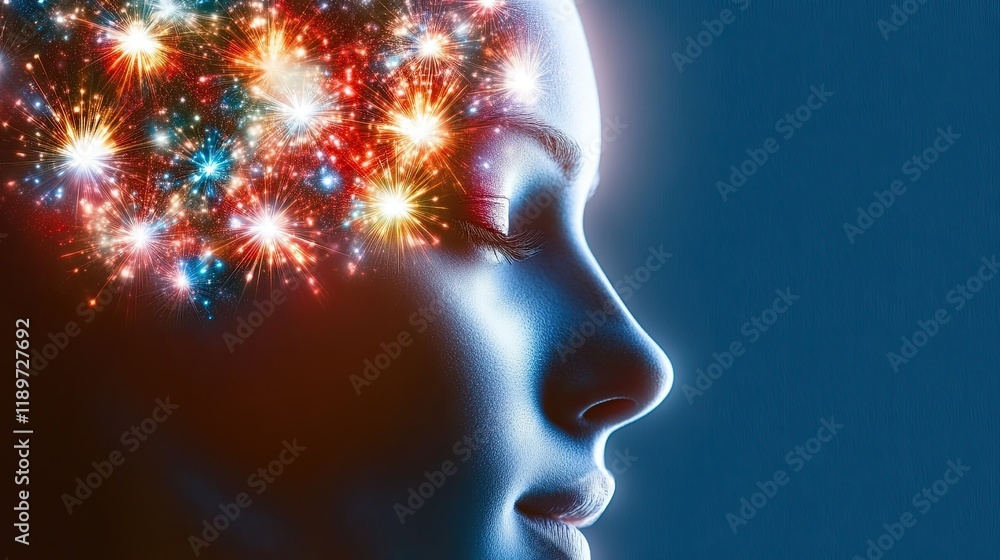 Poster exploring the brilliance of creativity through a vibrant visual representation of the mind