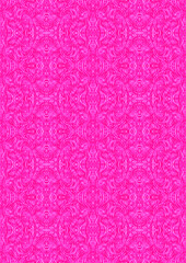 Hand-drawn abstract seamless ornament. Neon pink (plastic pink) background and glowing pattern on it. Cloth texture. Digital artwork, A4. (pattern: p03e)
