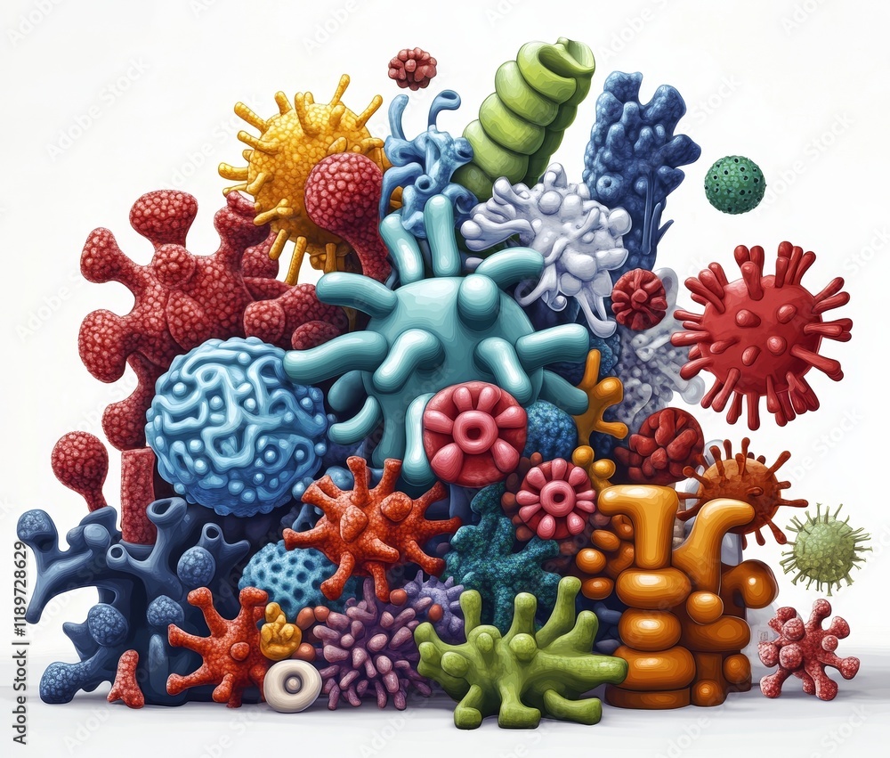 Poster a collection of microbes and viruses on a transparent backdrop
