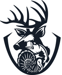 hunting Deer Duck and fish minimalist logo design	