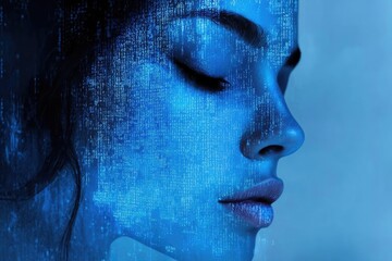 binary code cascading down computer screen with blue glow