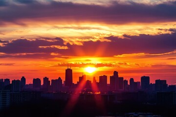 black and white silhouette of the chicago skyline against a vibrant sunset capturing the essence of urban life
