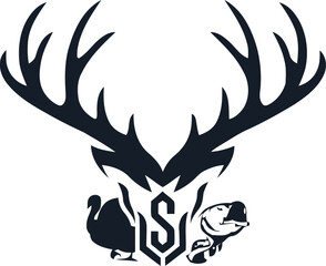 Obraz premium hunting Deer Duck and fish minimalist logo design 