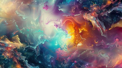 a whimsical abstract wonderland filled with vibrant hues and surreal shapes, a spacious white void in the center of the page for text