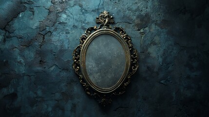 Antique Oval Mirror on a Rustic Dark Teal Wall