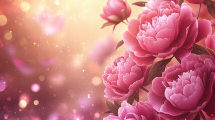 Lush pink peonies in soft light with dreamy bokeh background