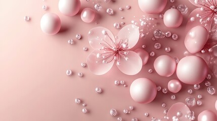 Elegant pink floral and pearl pattern on soft background