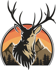 hunting Deer Duck and fish minimalist logo design	