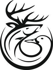 hunting Deer Duck and fish minimalist logo design	