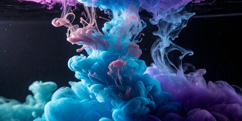 Colorful swirls of blue and purple ink merging in water creating mesmerizing patterns and textures