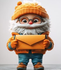 Whimsical 3D Cartoon Character Nerd Larry Holding a Large Mailing Envelope