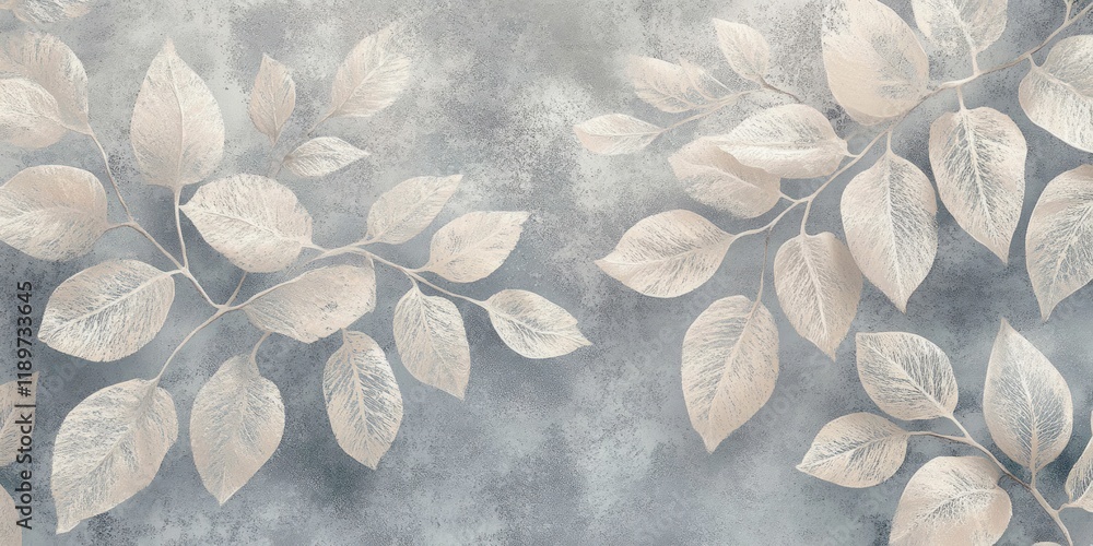 Poster Minimalist Botanical Pattern Elegant Leaves Textured Gray Background Scandinavian Design