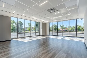 Fototapeta premium bright modern office with vibrant coworking space large windows